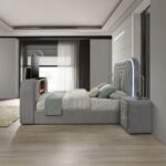 Shelyn EK Bed w/LED, TV Stand, Fireplace & Bluetooth - Image 2