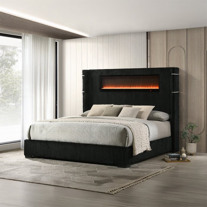 bd06021ek.jpg Garner EK Bed w/Fireplace, LED, Reading Light, Speaker, Bluetooth & USB - Image 1