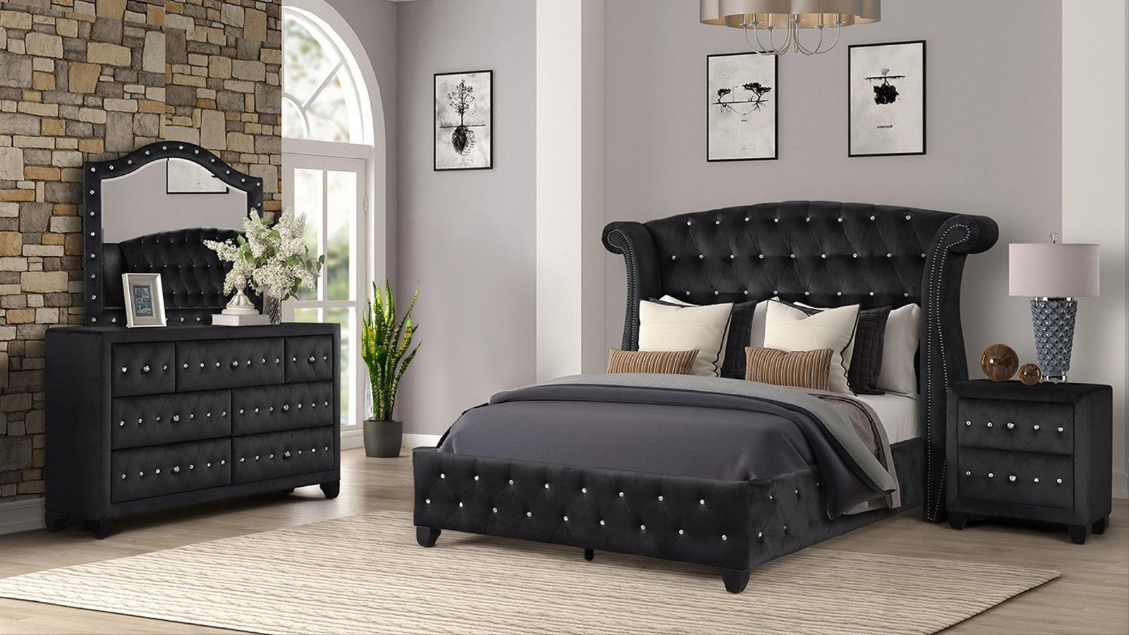 sophia_bedroom_set_main_image_black_Dresser_1500_975.jpg SOPHIA FULL 4 PC BEDROOM SET IN BLACK - Image 1